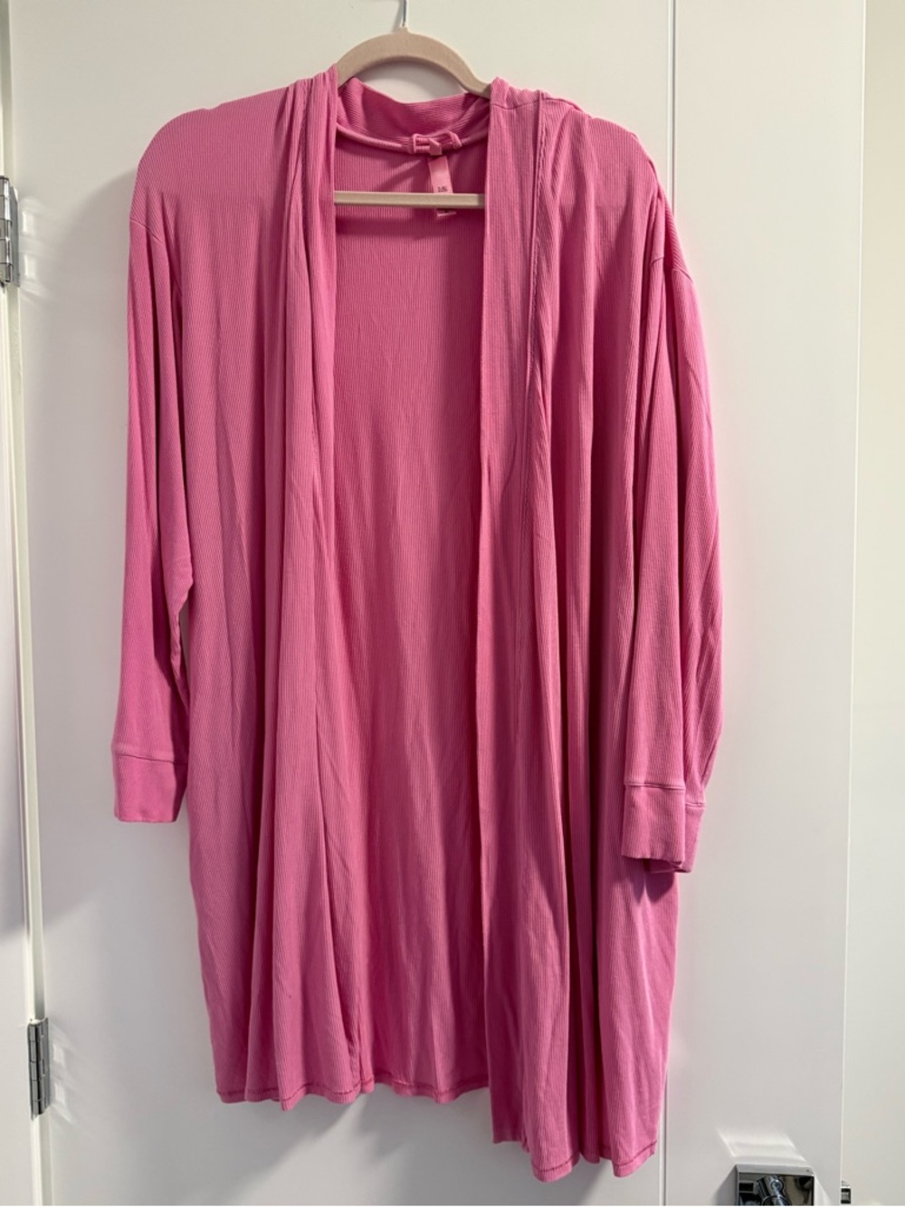 SKIMS XL soft lounge ribbed belted robe bubble gum pink pockets cozy loungewear - Picture 2 of 8